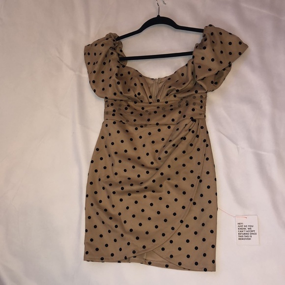 ASOS designs spot mesh bar dotmini dress in beige with black polkadots, new - Picture 5 of 10